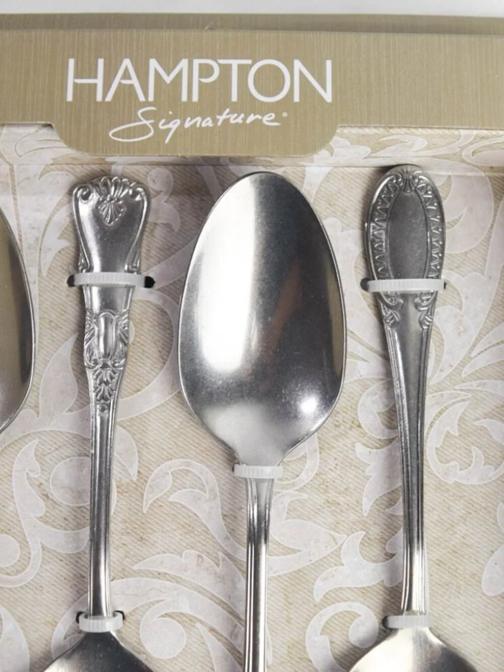 Hampton Signature Modern Vintage Flatware 4 Large Dessert Spoons Antique Silver